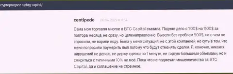 Клиенты представили свое видение качества условий трейдинга брокерской организации БТГКапитал на интернет-ресурсе CryptoPrognoz Ru