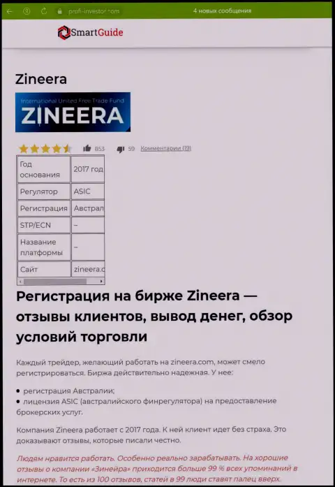 Обзор условий совершения торговых сделок биржи Zineera, описанный в статье на интернет-ресурсе Smartguides24 Com